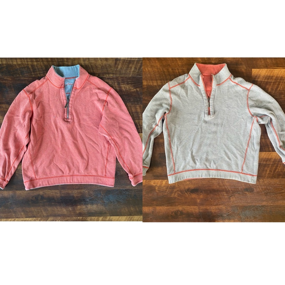 Reversible Tommy Bahama Coral and Gray Quarter Zip Pullover